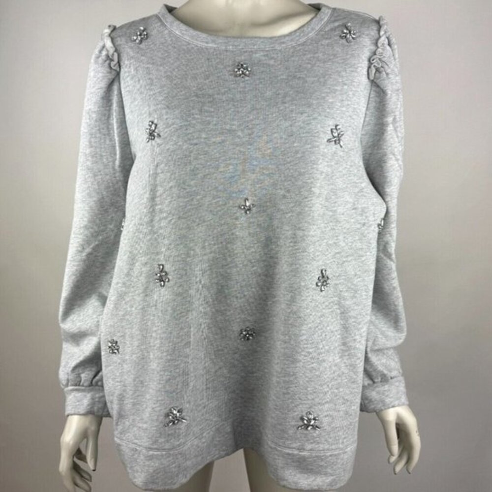Talbots Embellished Ruffle Shoulder Pullover Sweater Women 2X Long Sleeve Cotton